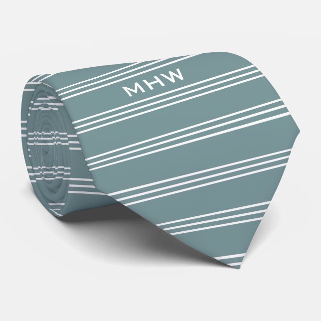 Steel Blue Stripes kundenspezifische Monogramm-Kra Krawatte (Gerollt)