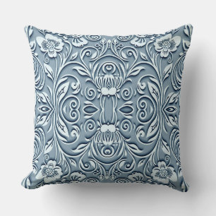 Steel Blue Symmetric Embossed Floral Design Kissen