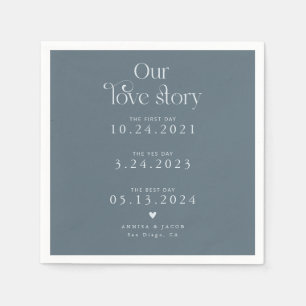 Steel Blue Unsere Liebe Story Retro Wedding Napkin Serviette
