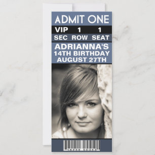 Steel Blue VIP Foto Ticket Geburtstagsparty Einladung