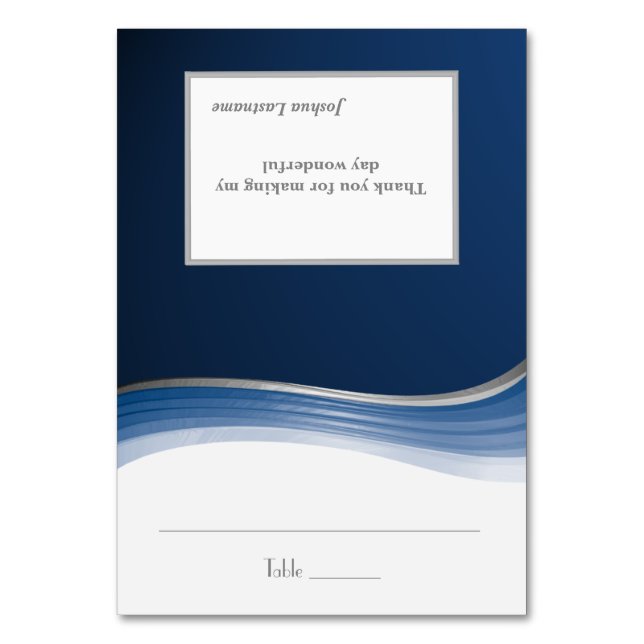 Steel Blue Wave Sitzkarte Tischnummer (Vorderseite)