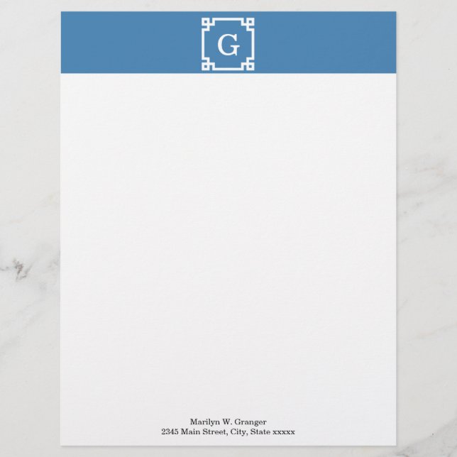 Steel Blue White Griry Key Frame #2 Initial Monogr Briefkopf (Vorderseite)