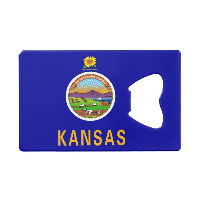 Steel Bottle Opener mit Flagge von Kansas, USA Geldbeutel Flaschenöffner (Vorderseite (Horizontal))