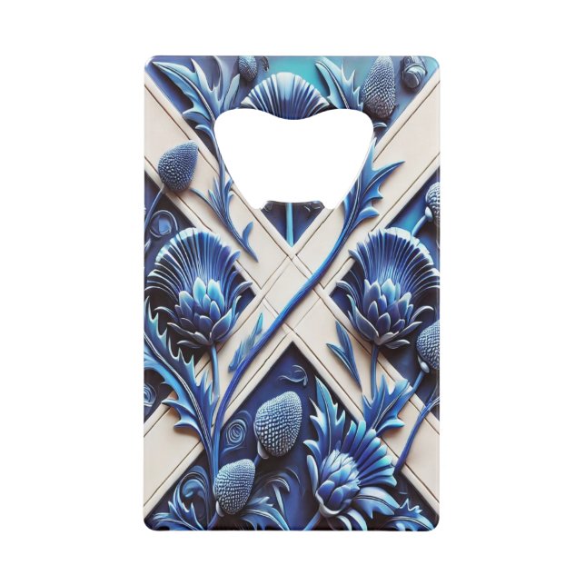 Steel Bottle Opener mit Scottish Thistles Design Geldbeutel Flaschenöffner (Vorderseite)