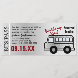 Steel Design 21. Geburtstag Party Bus Pass Einladung