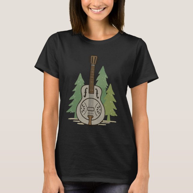 Steel Dobro Forest – Rustic Music Lover Art T-Shirt (Vorderseite)