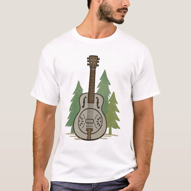 Steel Dobro Forest - Rustikale Musik Lover Art T-Shirt (Vorderseite)