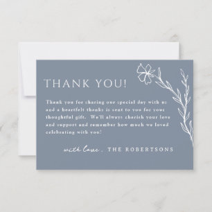 Steel Dusty Blue Simple Stenciled Floral Botanic Dankeskarte