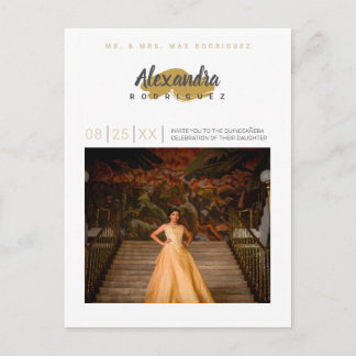 Steel Grau and Gold Foto Quinceanera Einladungspostkarte