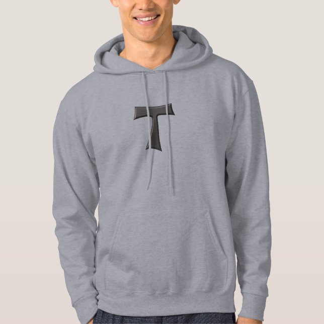 Steel Gray Look Franciscan Tau Cross Hoodie (Vorderseite)