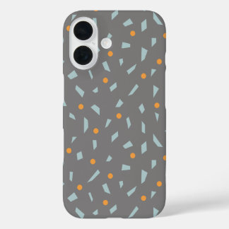 Steel Gray Orange und Baby Blue Confetti iPhone 16 Hülle