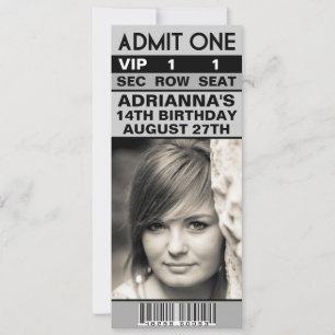Steel Grey VIP Foto Ticket Geburtstagsparty Einladung