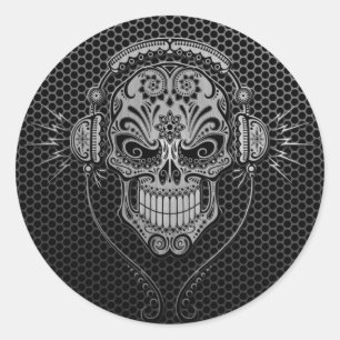 Steel Mesh DJ Sugar Skull Runder Aufkleber