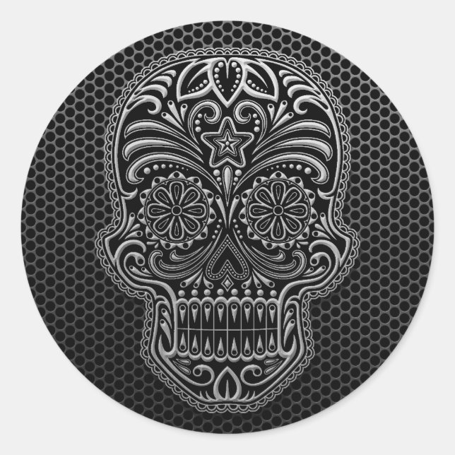 Steel Mesh Sugar Skull Runder Aufkleber (Vorderseite)
