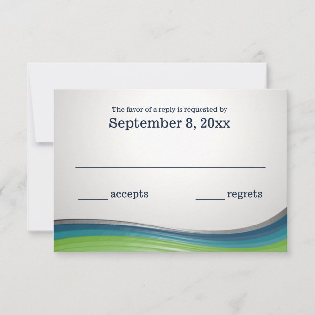 Steel Wave Blue und Green Response RSVP Karte (Vorderseite)