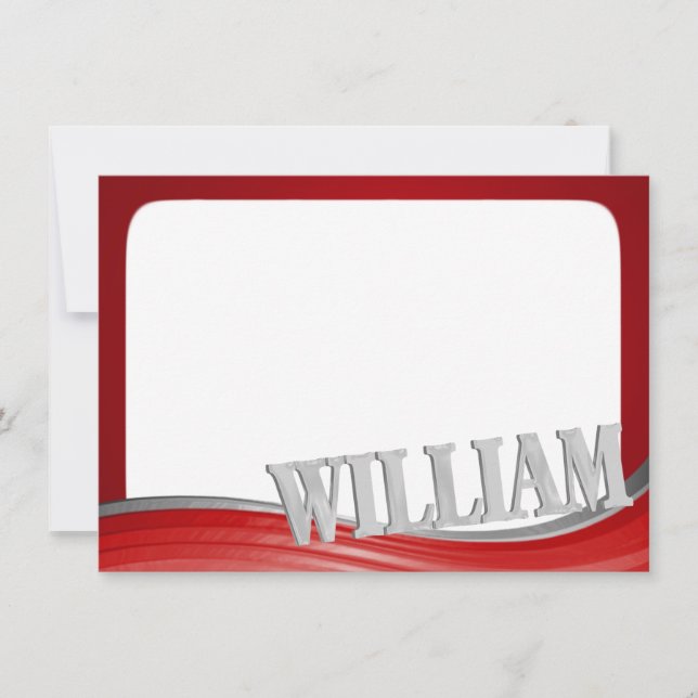 Steel Wave Red mit Name William Flat Note Mitteilungskarte (Vorderseite)