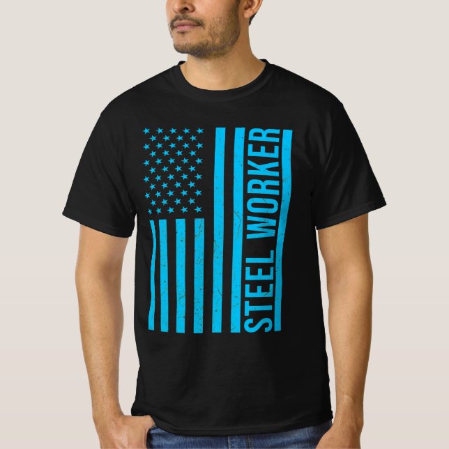 Steel Worker Blue Flag Patriotic T-Shirt (Vorderseite)