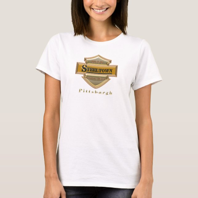Steeltown Goldlogoangepasstes Babydoll-T-Shirt T-Shirt (Vorderseite)