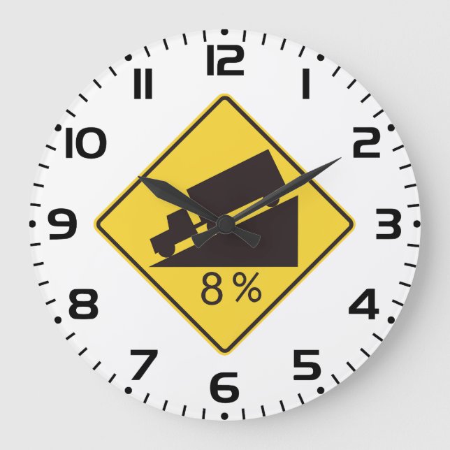 Steep Grade Traffic Sign Trucking Hauling Caution Große Wanduhr (Vorderseite)