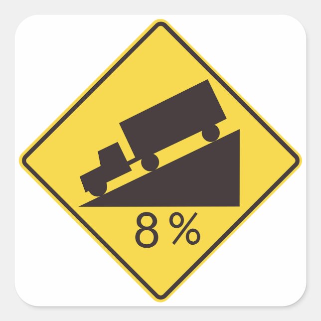 Steep Grade Traffic Sign Trucking Hauling Caution Quadratischer Aufkleber (Vorderseite)