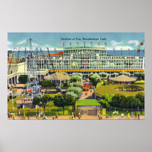 Steeplechase-Park-Ansicht des Pavillons des Spaßes Poster