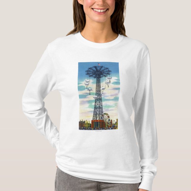 Steeplechase-Park-Fallschirmabsprungs-Tagesszene T-Shirt (Vorderseite)