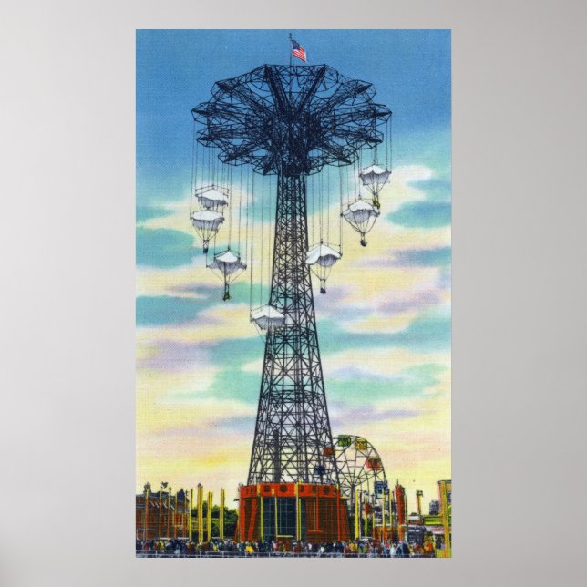 Steeplechase Park Parachute Jump Daytime Scene Poster (Vorne)