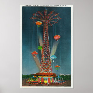 Steeplechase Park Parachute Jump View bei Nacht Poster