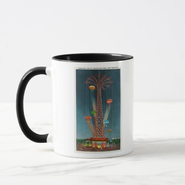 Steeplechase Park Parachute Jump View bei Nacht Tasse (Links)