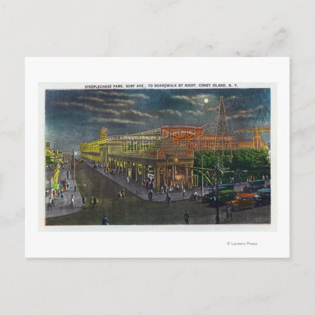 Steeplechase Park Surf Ave bis Broadway Postkarte (Vorderseite)