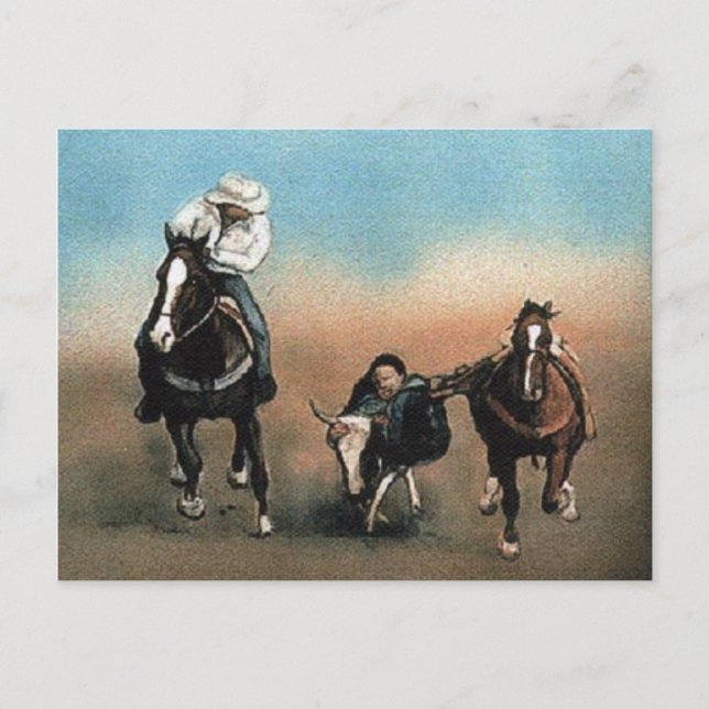 "Steer Wrestling" Art Reproduction Postcard Postkarte (Vorderseite)