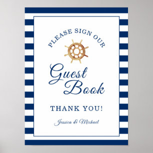 Steering Wheel Nautical Wedding Sign Guest Book Poster