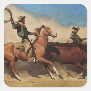 „Steers to Market“ Western Art von Maynard Dixon Quadratischer Aufkleber