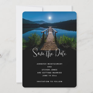 Steg bei Nacht unter Vollmond-Hochzeit Save The Date