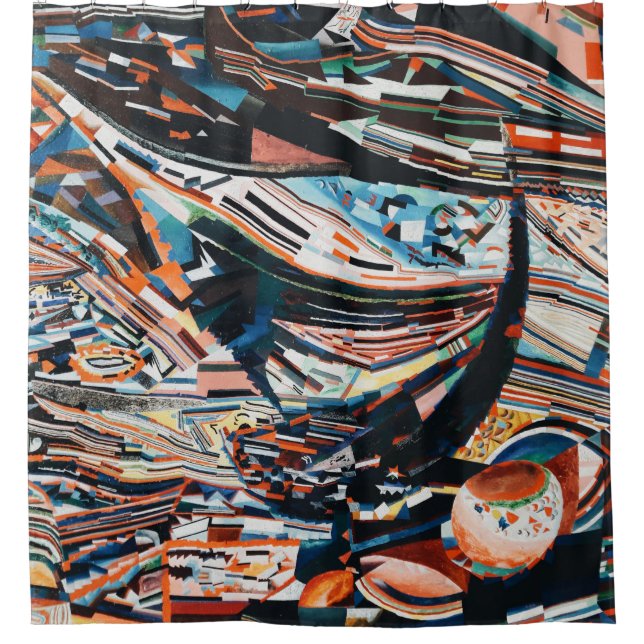 Steg mit braunem und blauem Holzschiff Duschvorhang (Vorderseite)