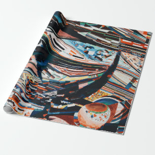 Steg mit braunem und blauem Holzschiff Geschenkpapier