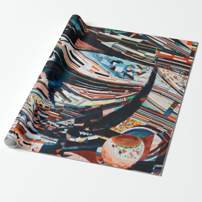 Steg mit braunem und blauem Holzschiff Geschenkpapier (Ungerollt)