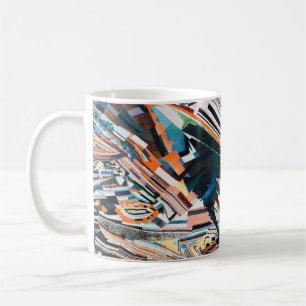Steg mit braunem und blauem Holzschiff Kaffeetasse