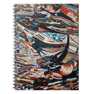 Steg mit braunem und blauem Holzschiff Notizblock