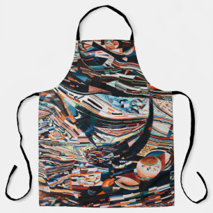 Steg mit braunem und blauem Holzschiff Schürze