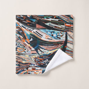 Steg mit braunem und blauem Holzschiff Waschlappen