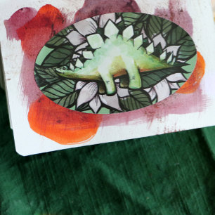 Stegosaur Dinosaur Blume Dinosaurier Ovaler Aufkleber
