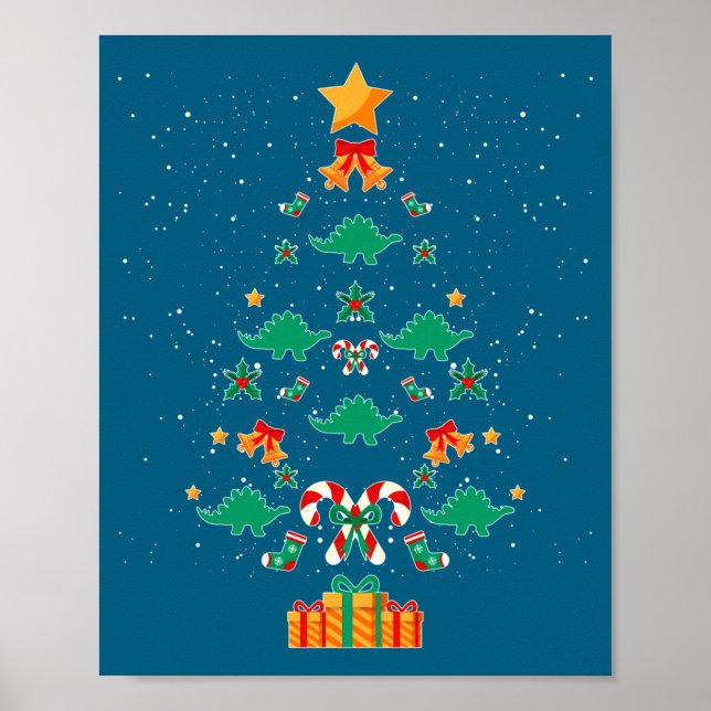 Stegosaurus Dinosaur Christmas Tree Xmas Long Slee Poster (Vorne)