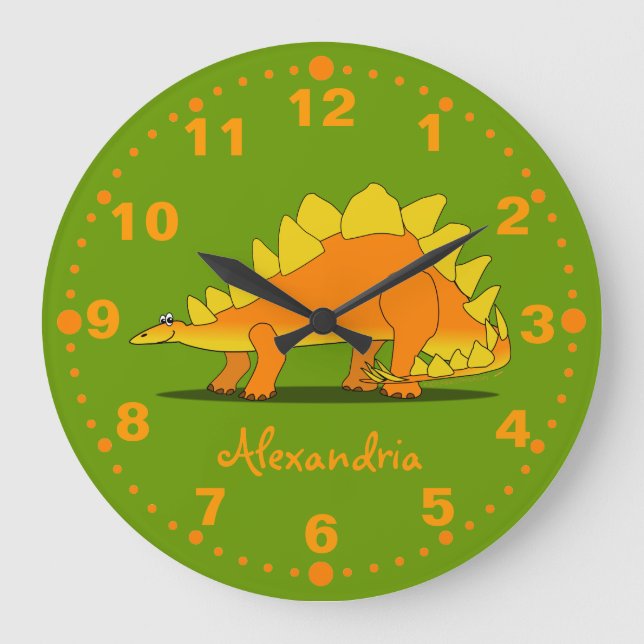 Stegosaurus-Dinosaurier-personalisiertes Uhr-Grün Große Wanduhr (Vorderseite)