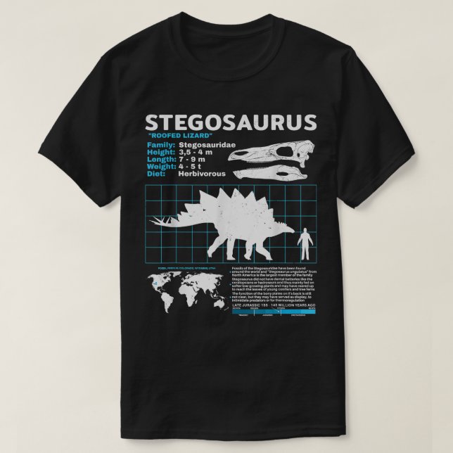 Stegosaurus Faktenblatt Dinosaurier Fakten T-Shirt (Design vorne)