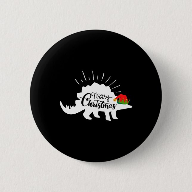 Stegosaurus Frohe Weihnachten Lustiger Dinosaurier Button (Vorderseite)