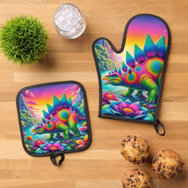 Stegosaurus Ofenhandschuh & Topflappen-Set (Oben Unten)