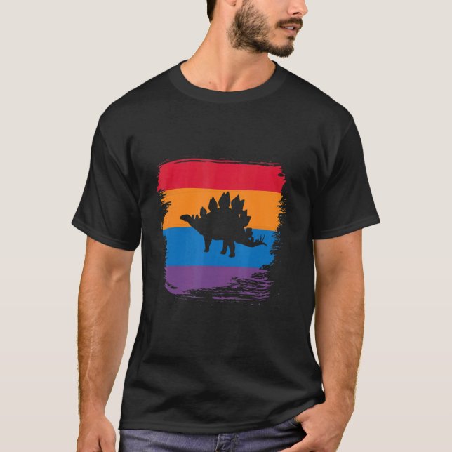Stegosaurus Schattenschatten-Silhouette mit farben T-Shirt (Vorderseite)