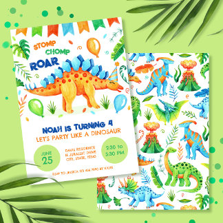 Stegosaurus Stomp Chomp und Roar Dinosaur Geburtst Einladung