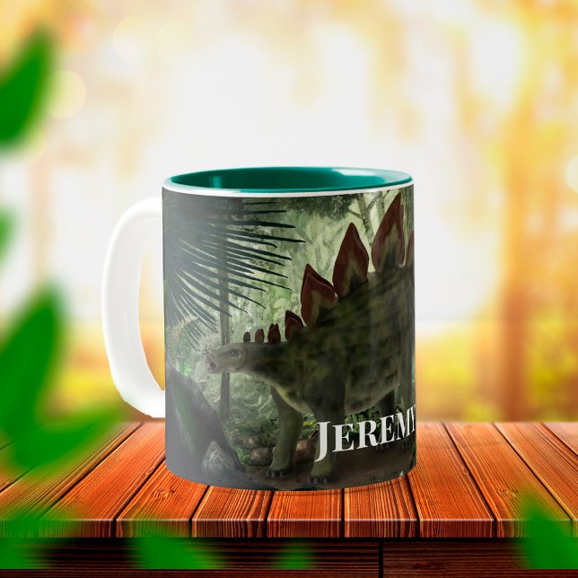 Stegosaurus und Deinonychus Dinosaurier Zweifarbige Tasse (Von Creator hochgeladen)
